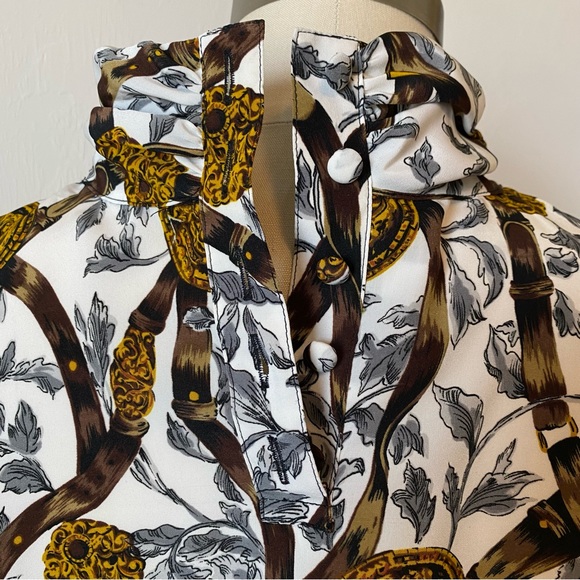 80’s/90’s Coin/Crest Belt Print Blouse - Picture 9 of 12